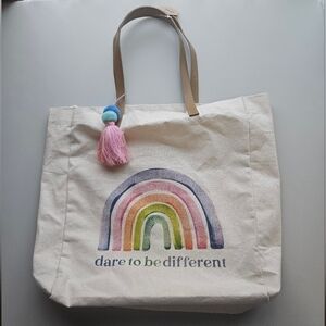 NWT iDesign by Ilene Segal Canvas Pompom Tote Dare To Be Different